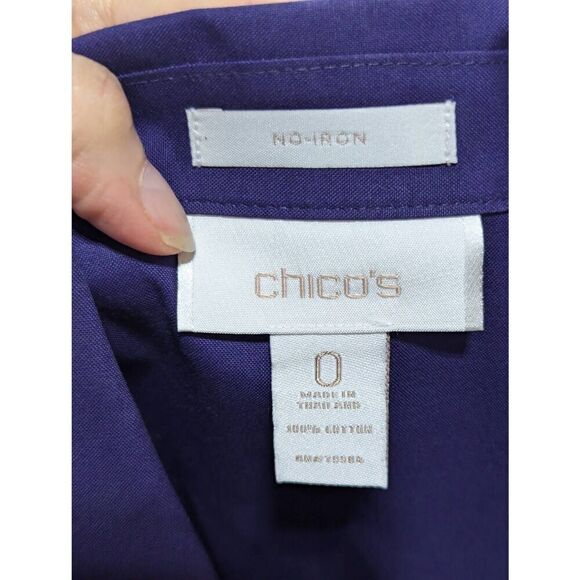 Chico's Women's Purple No Iron Button-Front Long-Sleeve Trailered Blouse Size 0 - Picture 2 of 8